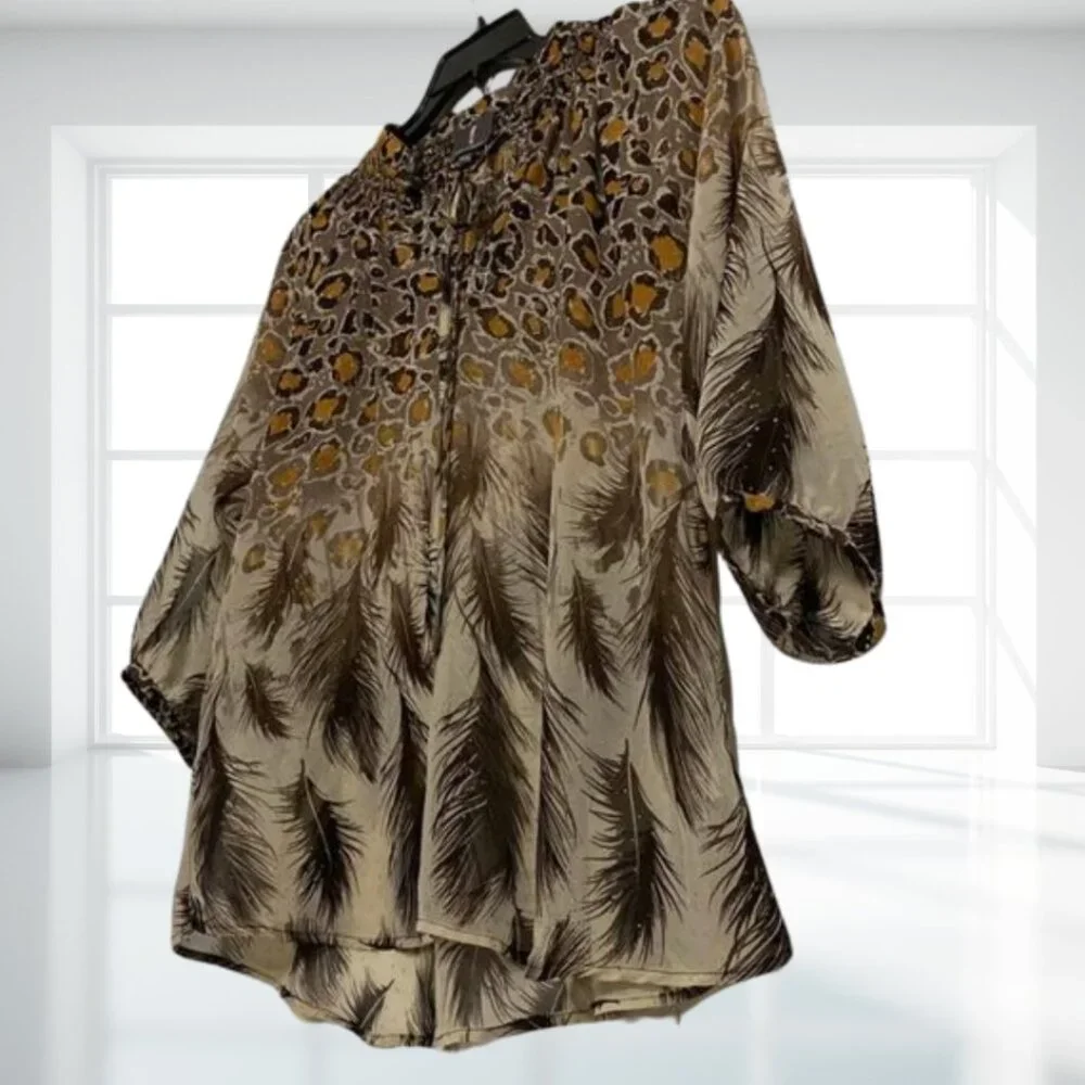 i Jeans by Buffalo Animal Print Sheer Gold Fleck Blouse Top Medium Flowy Boho - Picture 4 of 16